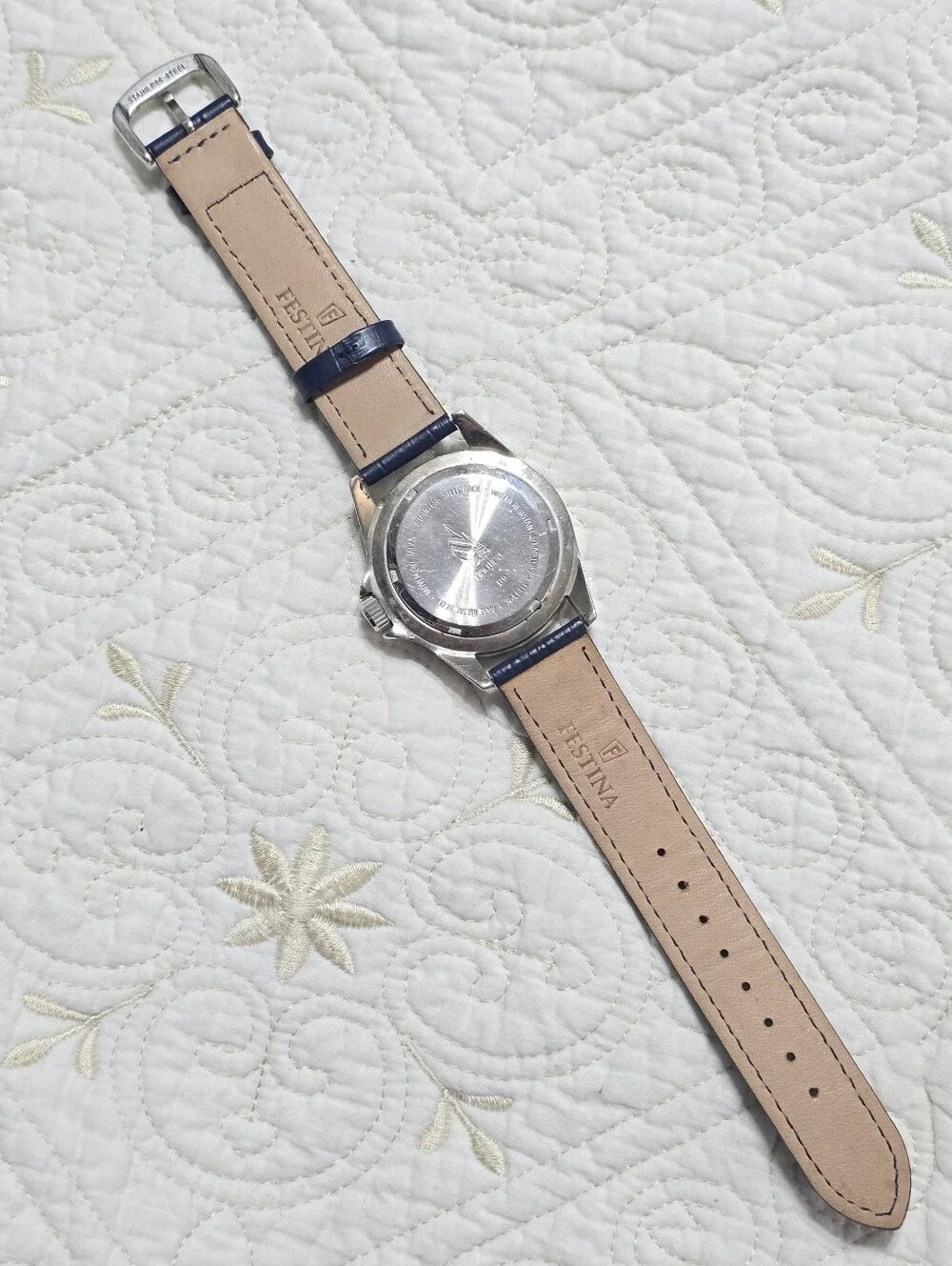 Nautica Chronograph Quartz Watch Men Tachymeter Navy Blue Subdials Leather Strap